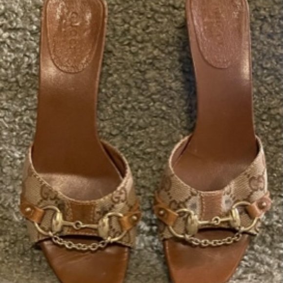 Gucci Leather & GG Sandals with Horsebit - Size 7 M - Picture 2 of 11